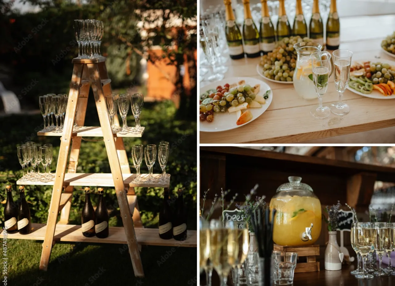 samoobsługowy drink bar na weselu rustykalnym