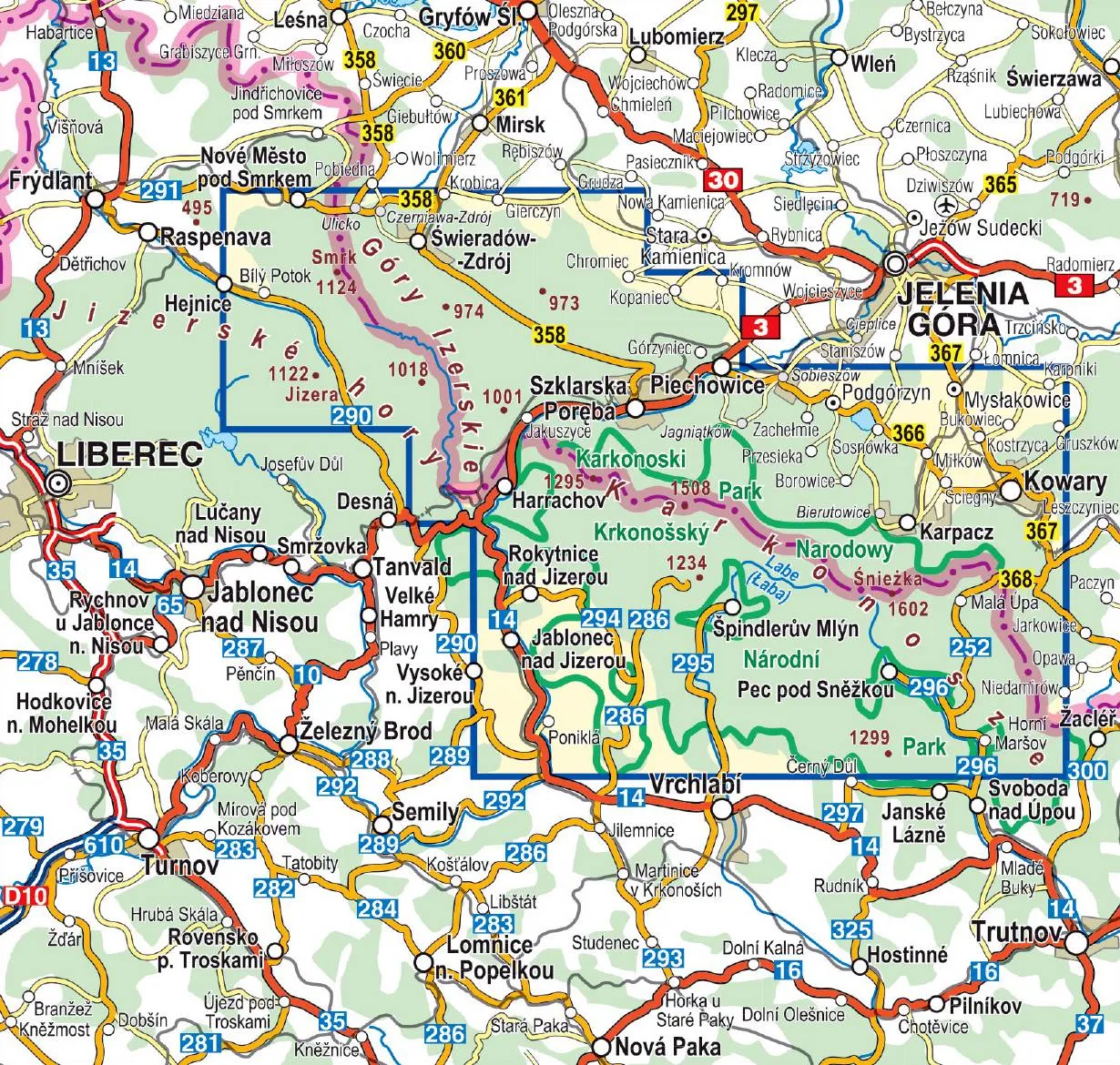 Karkonosze i G&oacute;ry Izerskie mapa
