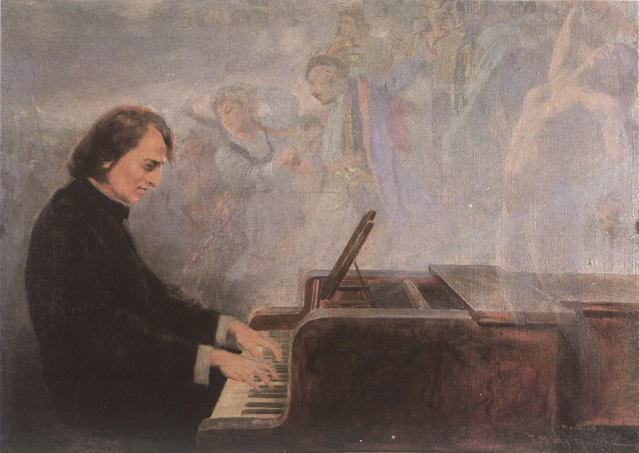 Fryderyk Chopin gra na fortepianie