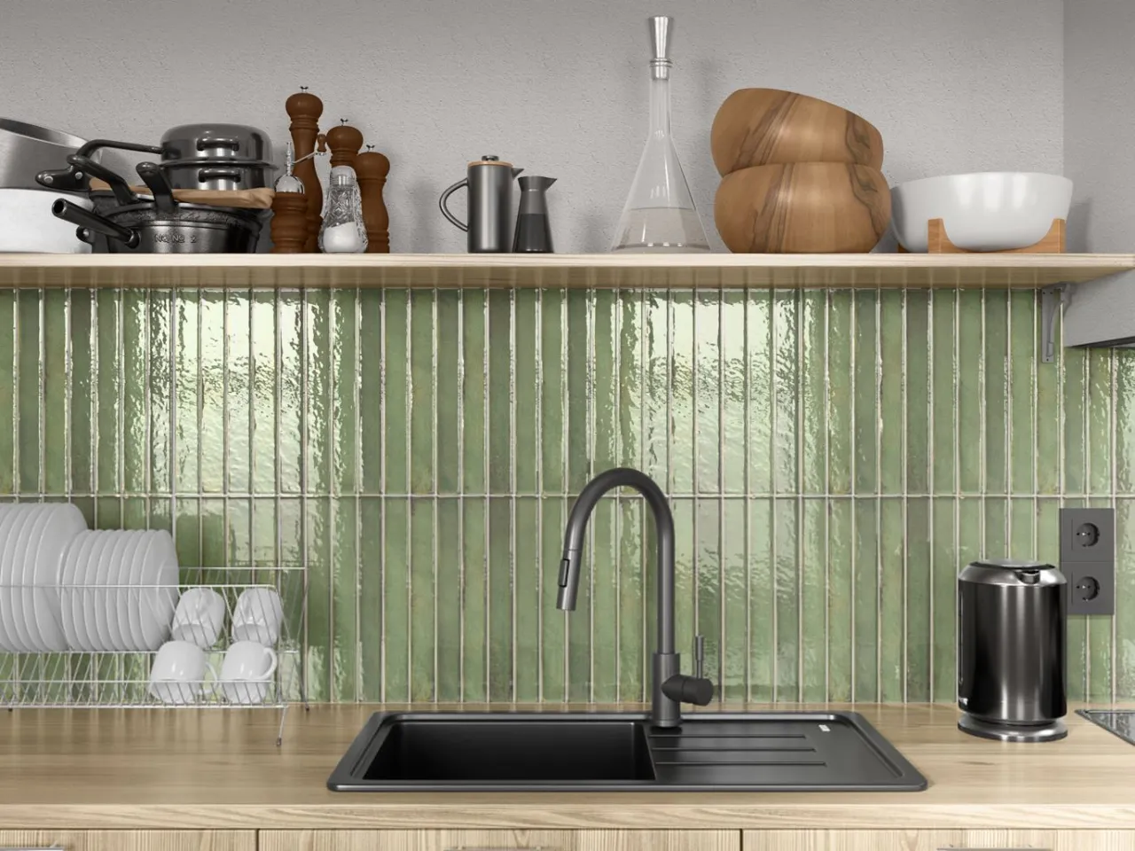 Nowoczesna kuchnia gładka ściana nad blatem