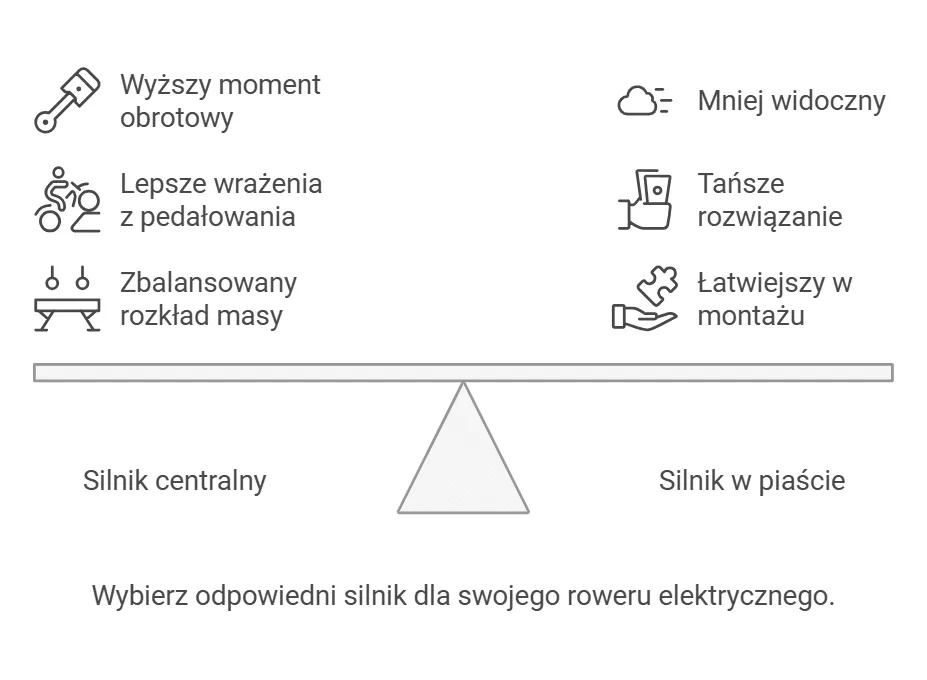 porównanie silnika centralnego i w piaście roweru elektrycznego