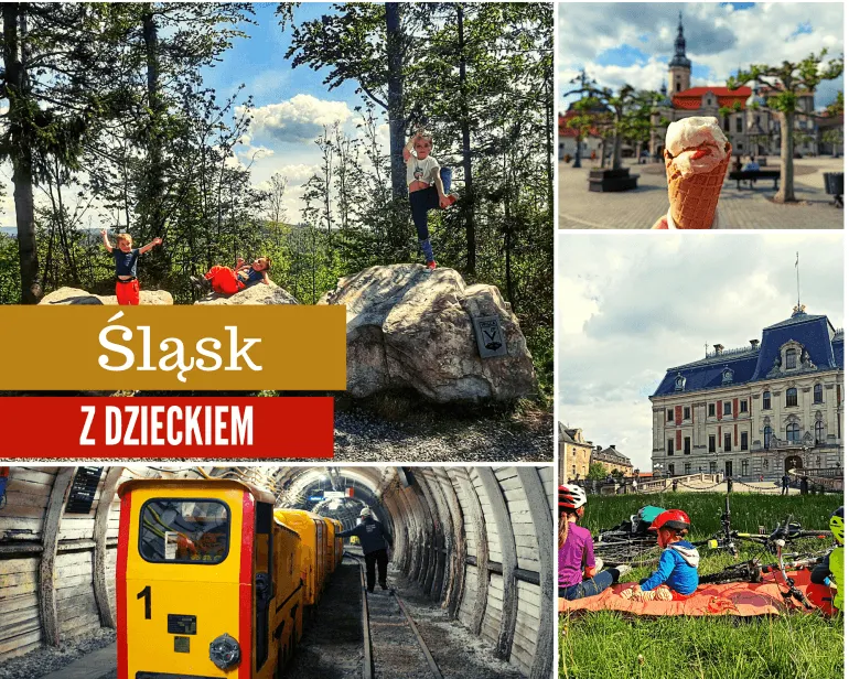 Rodzinna wycieczka na Śląsku kolaż atrakcji dla dzieci