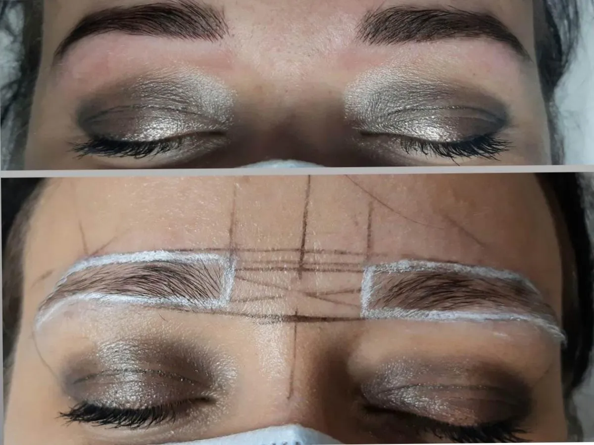 kosmetyczka wykonująca hennę pudrową na brwiach