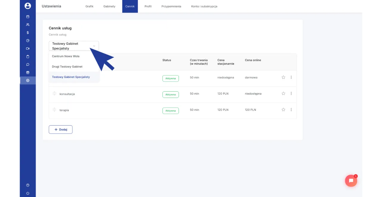cennik usług na tablicy lub w notatniku