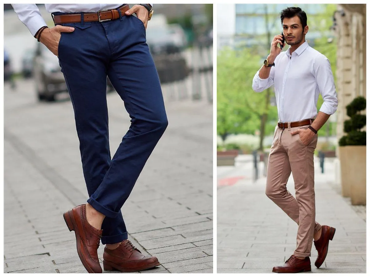 Mężczyzna dobierający spodnie do sylwetki