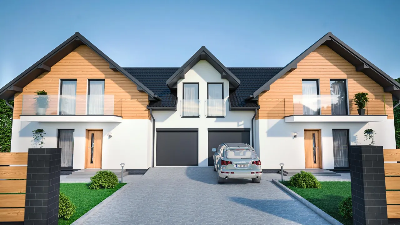 dom bliźniak i dom wolnostojący obok siebie