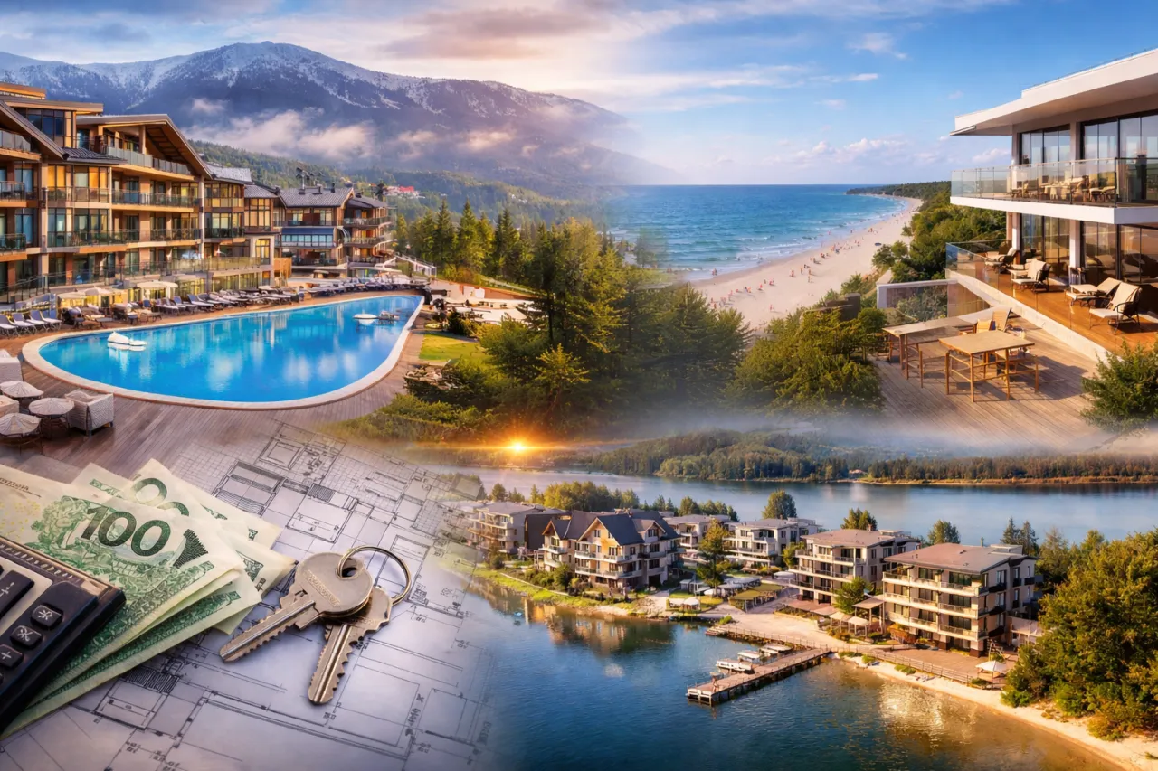 Lokal inwestycyjny co to jest? Luksusowe apartamenty nad morzem i jeziorem, basen, plaża, g&oacute;ry. Klucze, pieniądze, plany.