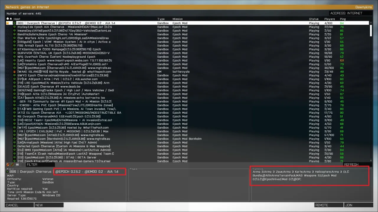 Arma 3 Epoch server list