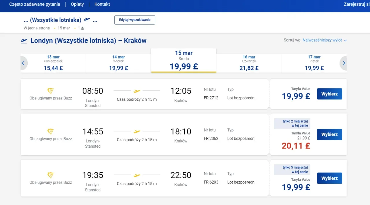 Ryanair: gdzie kupić bilet? Widok lotów z Londynu do Krakowa na 15 marca za 19,99 £. Wybierz lot i zarezerwuj.