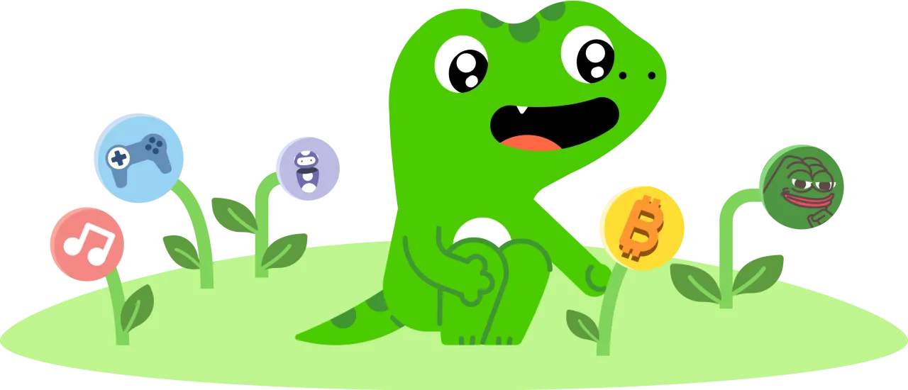 Zielona żaba na łące zbiera kwiaty: z nutką, grą, robotem, bitcoinem i Pepe. Jak wplacić na CoinGecko?