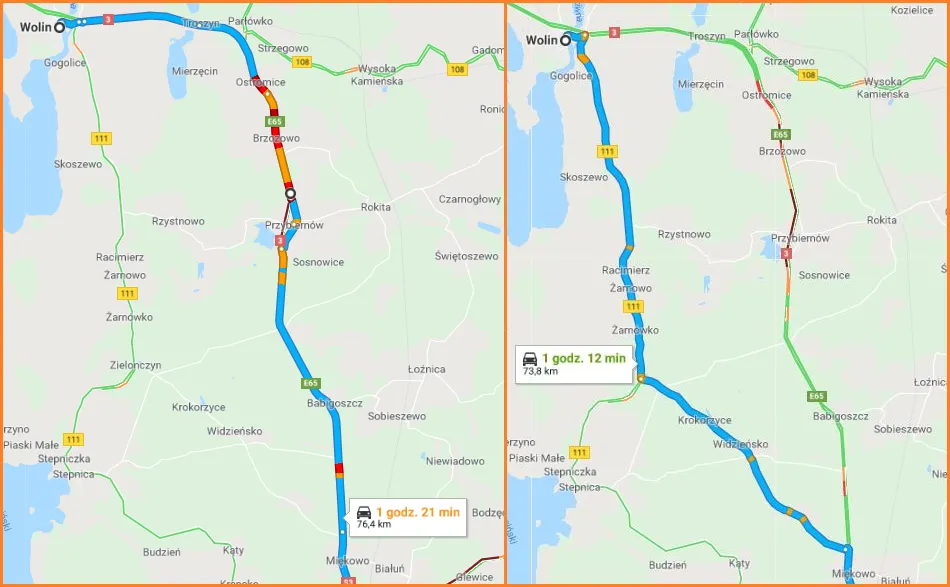 Mapa kork&oacute;w S3 Szczecin morze