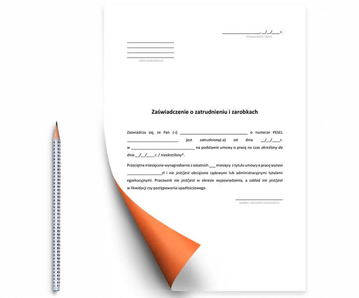 wz&oacute;r zaświadczenia o zatrudnieniu puste pola