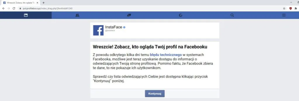 oszustwo facebook kto oglądał profil aplikacja phishing