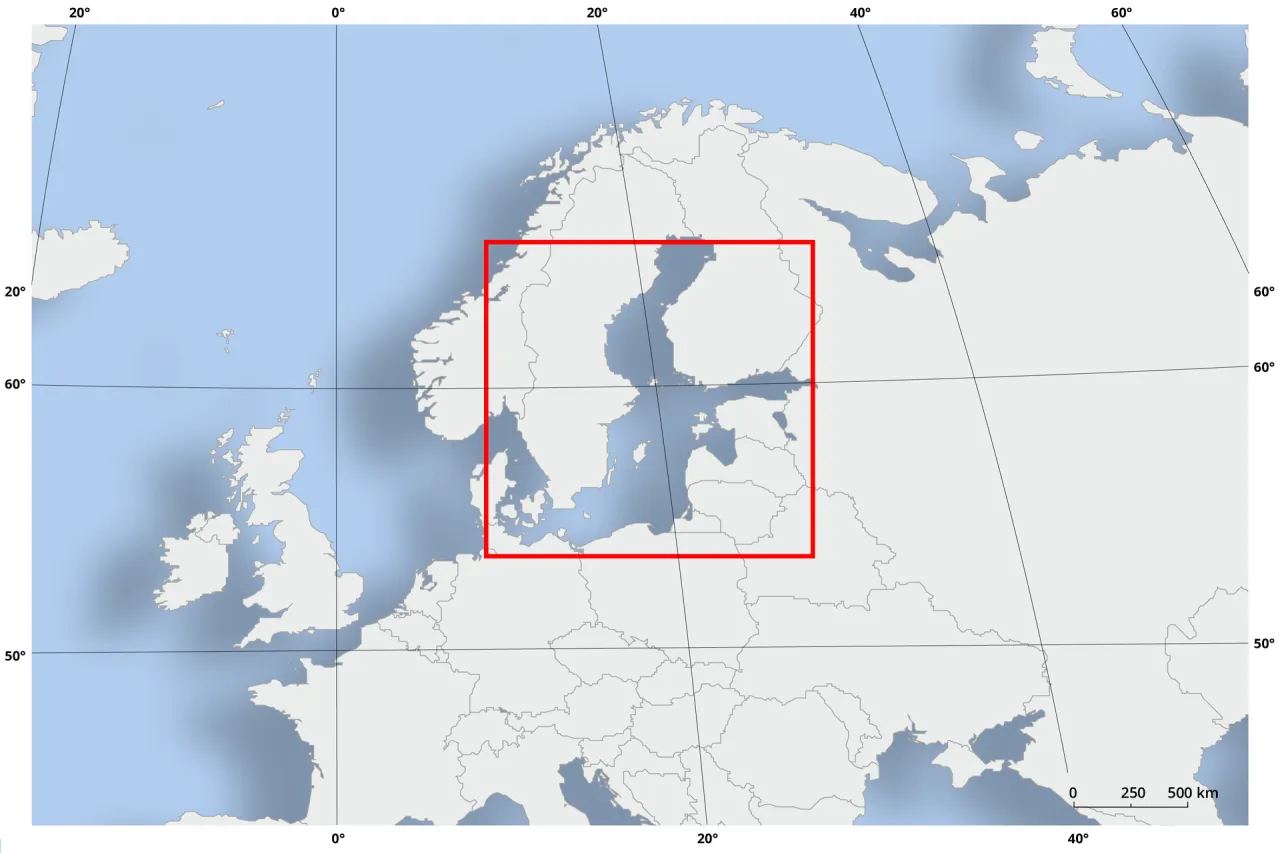 Mapa Europy Północnej z zaznaczonym Bałtykiem. Ile państw graniczących z Polską ma dostęp do morza bałtyckiego?