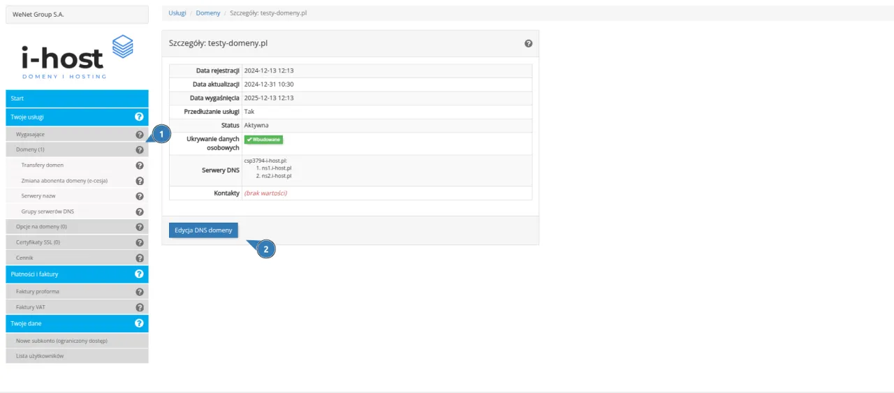 Zmiana serwer&oacute;w DNS panel rejestratora