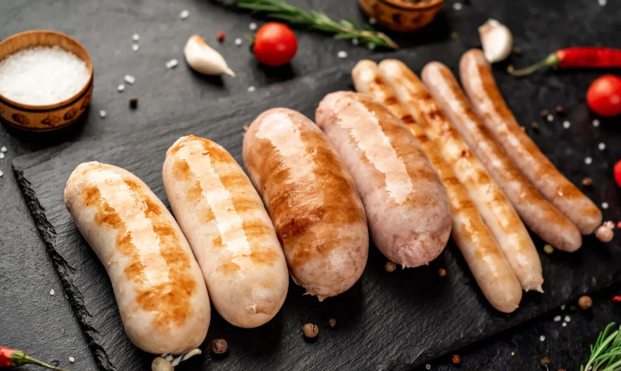 Grillowanie białej kiełbasy na średnim ogniu