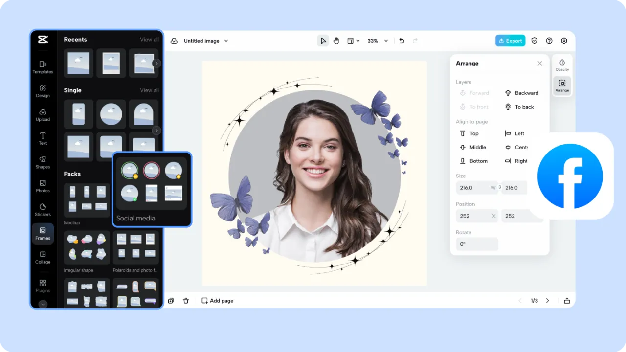 Edytor graficzny pokazuje, jak zmienić avatar na Facebooku. Użyj szablon&oacute;w 