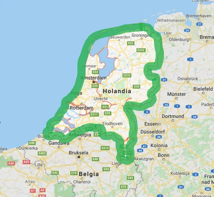 Mapa trasy Holandia Polska samochodem, porównanie A2 A4