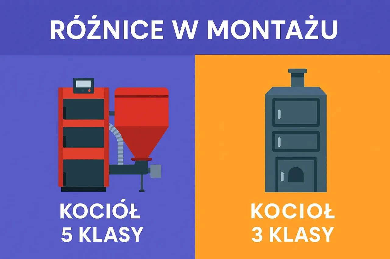 Kocioł 5 klasy z podajnikiem i prostszy kocioł 3 klasy. R&oacute;żnice w montażu.