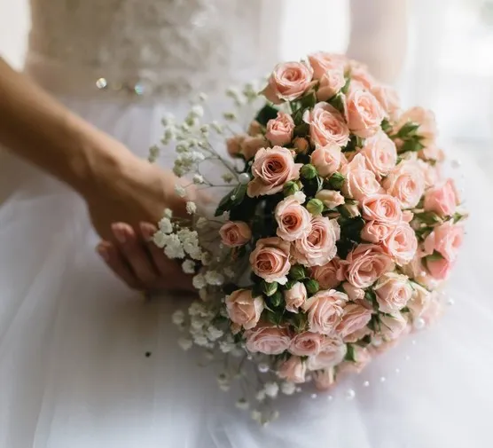 Bukiet ślubny okrągły do sukni princessa, bukiet ślubny kaskadowy do sukni princessa