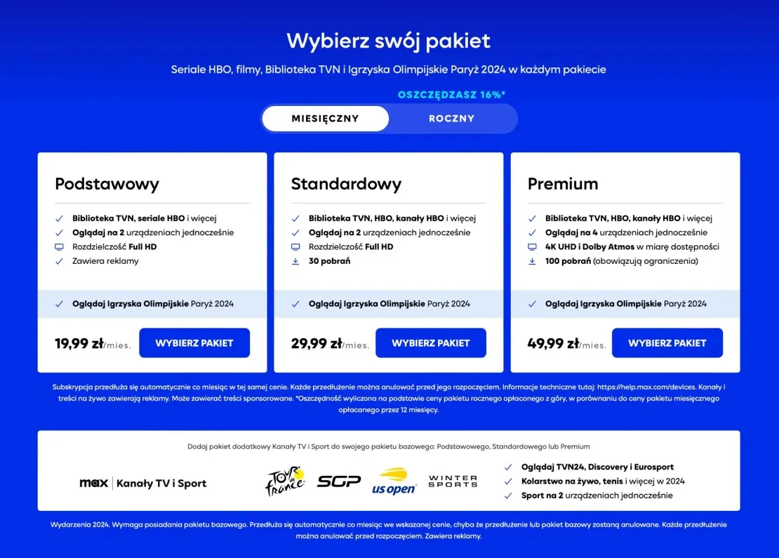 Max kanały TV i sport oferta