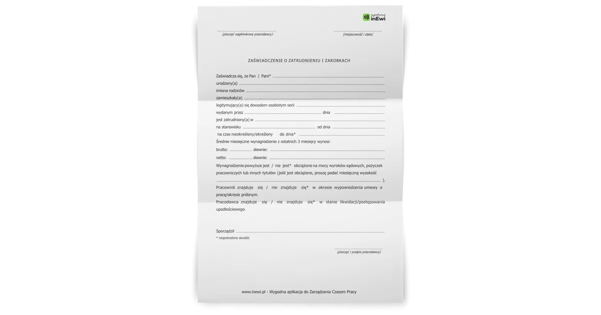 zaświadczenie o zatrudnieniu wzór bankowy