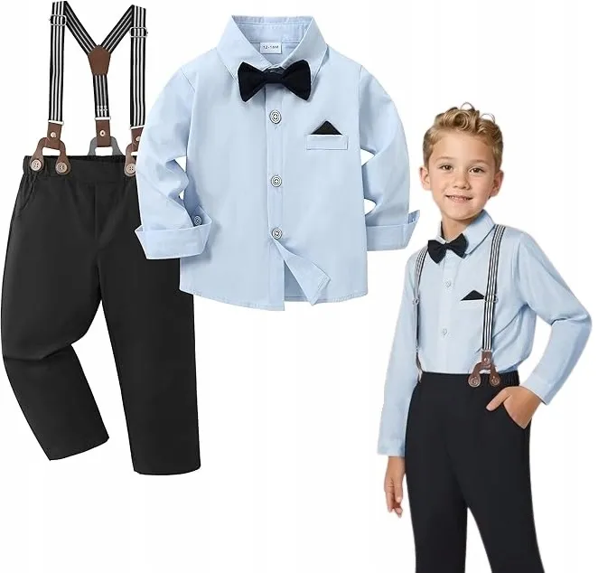 elegancki str&oacute;j na roczek dla chłopca z muchą i szelkami