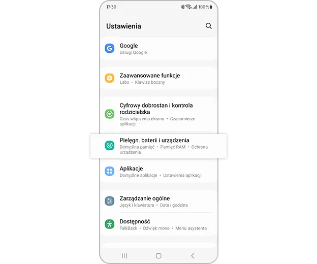 Samsung A21s ustawienia aplikacji pamięć