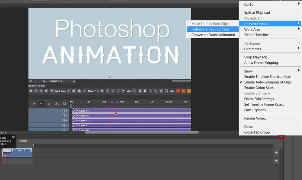 Photoshop video to gif timeline