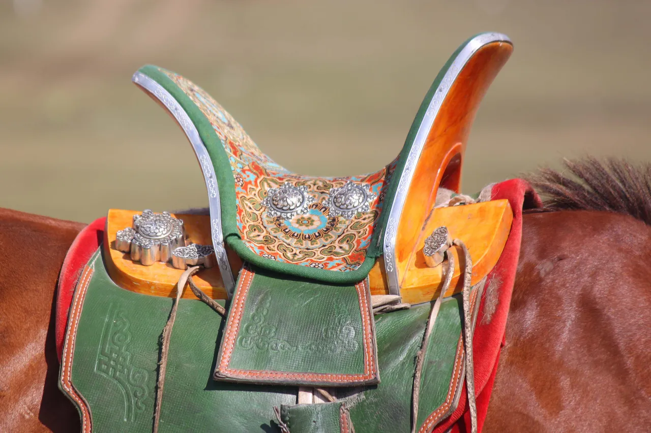 Siodło mongolskie na koniu