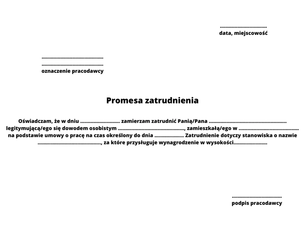 promesa zatrudnienia zastosowania, promesa kredyt, promesa cudzoziemiec