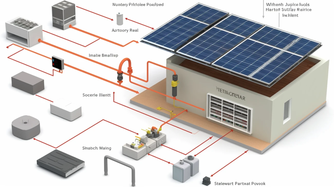 Schemat podłączenia paneli fotowoltaicznych dla systemu on-grid z akumulatorami