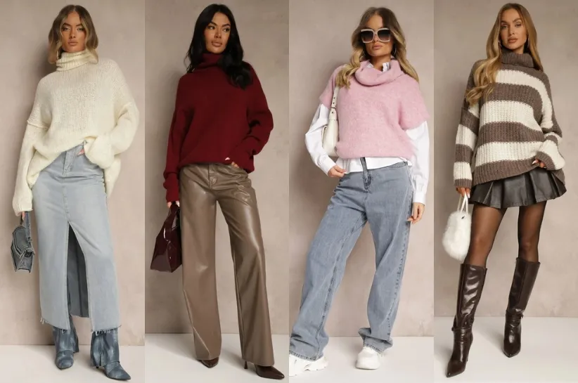 Stylizacje z golfem oversize damskim