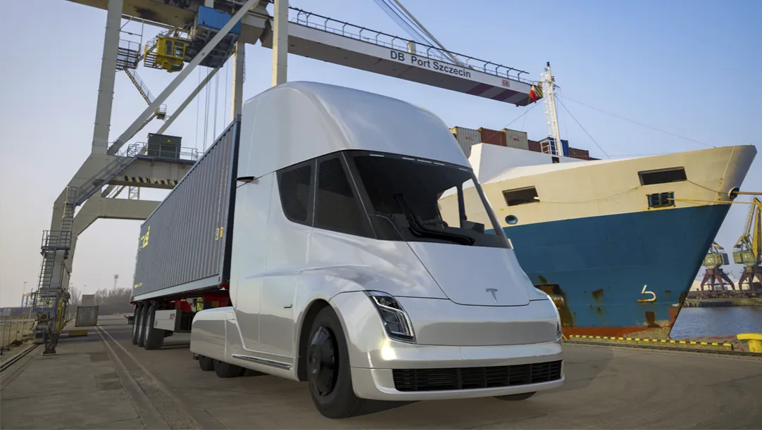 Wizualizacja autonomicznej ciężarówki lub nowoczesnej floty transportowej