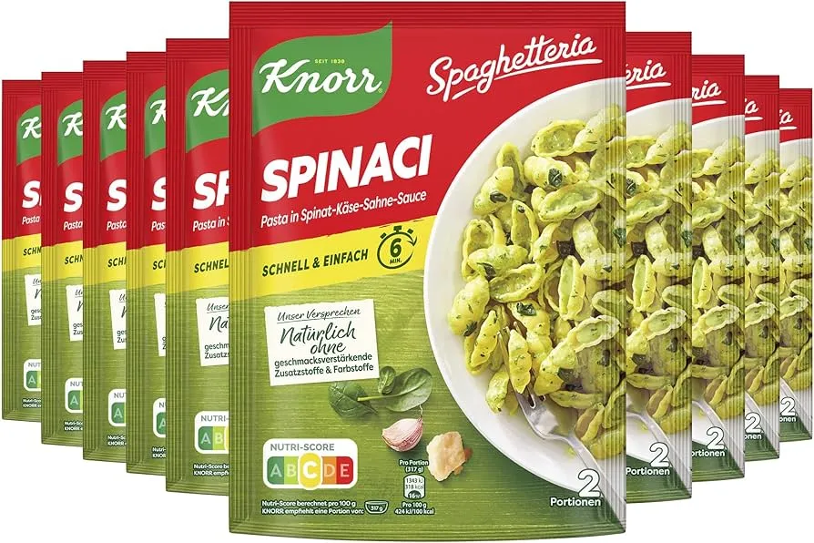 Fertige Nudeln mit Spinat