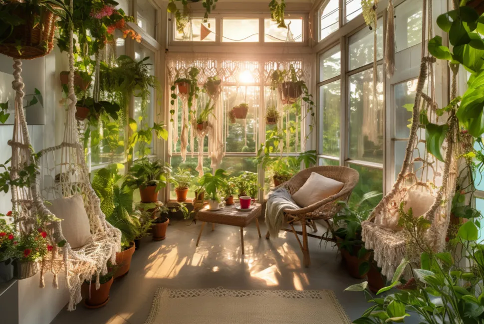 kwietnik makrama aranżacje wnętrz boho sypialnia salon