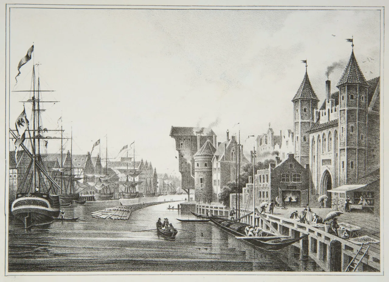 Widok na Motławę z Żurawiem w Gdańsku