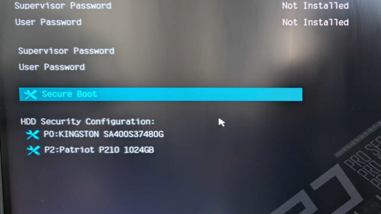 Ekran BIOS/UEFI z opcją 