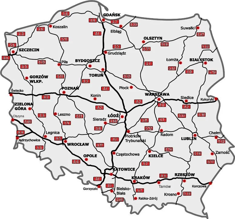 Mapa płatnych autostrad w Polsce, odcinki A1 A2 A4, system e-TOLL i koncesyjny
