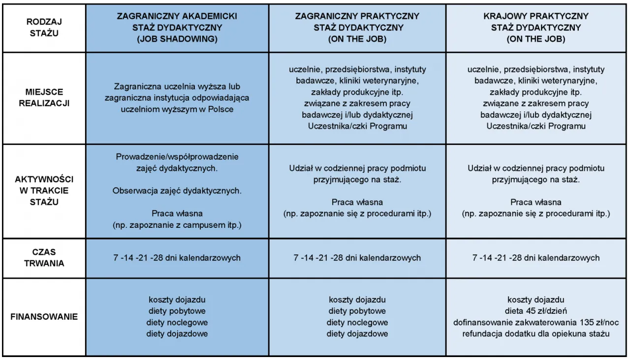 Rodzaje staży w Polsce