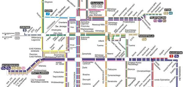 Mapa tras autobus&oacute;w MPK Ł&oacute;dź do Rzgowa
