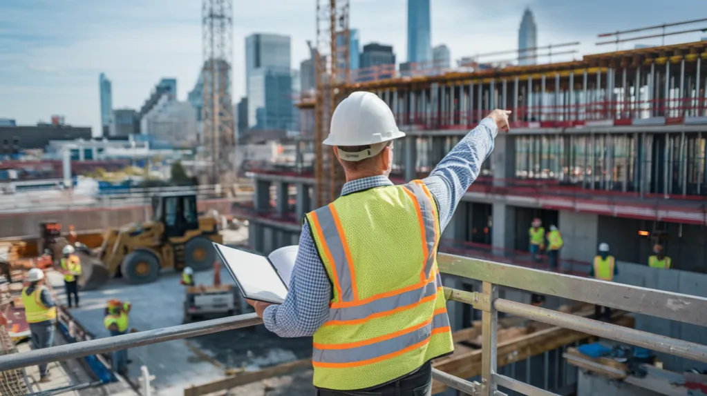 kierownik budowy z dziennikiem budowy na placu