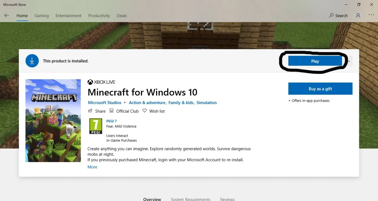 Microsoft Store Minecraft update screenshot