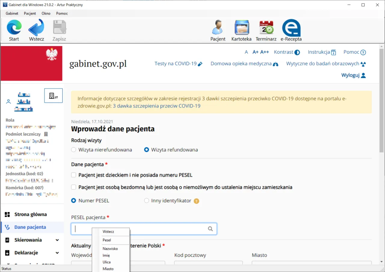 Lekarz wystawiający e-receptę w systemie gabinet.gov.pl