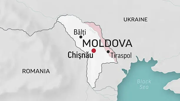 Flaga Naddniestrza i mapa Mołdawii z zaznaczonym Naddniestrzem