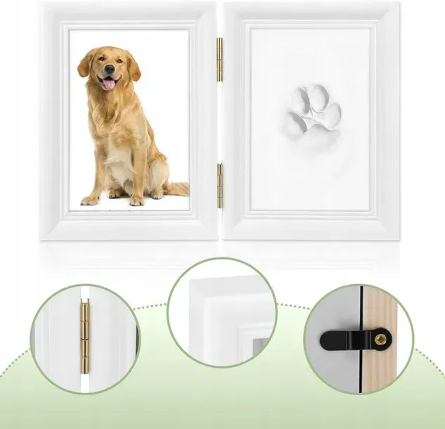 kolaż zdjęć: szczęśliwy pies po operacji, starszy kot na kolanach właściciela, odcisk łapy w glinie