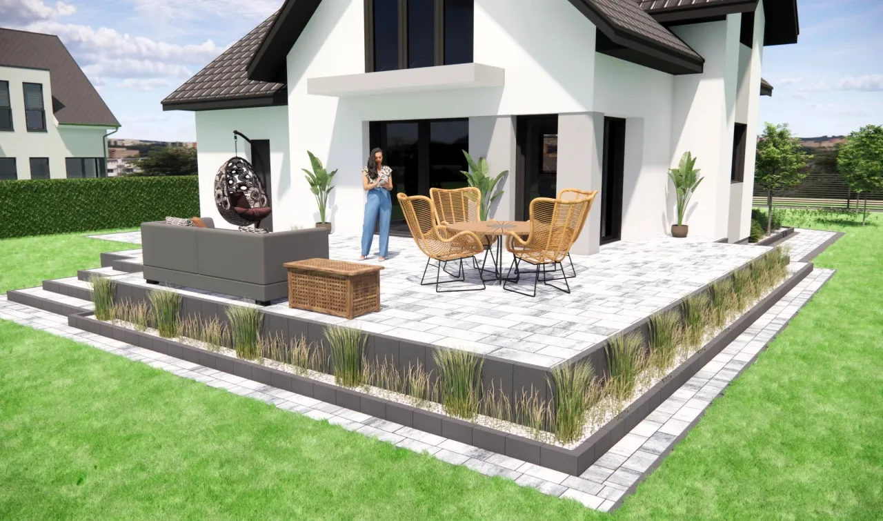 Projekt tarasu z kostki brukowej