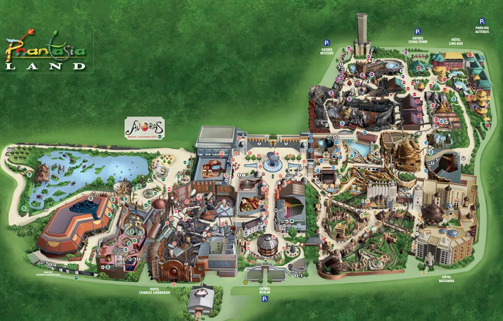 Phantasialand parc vue d'ensemble thématique