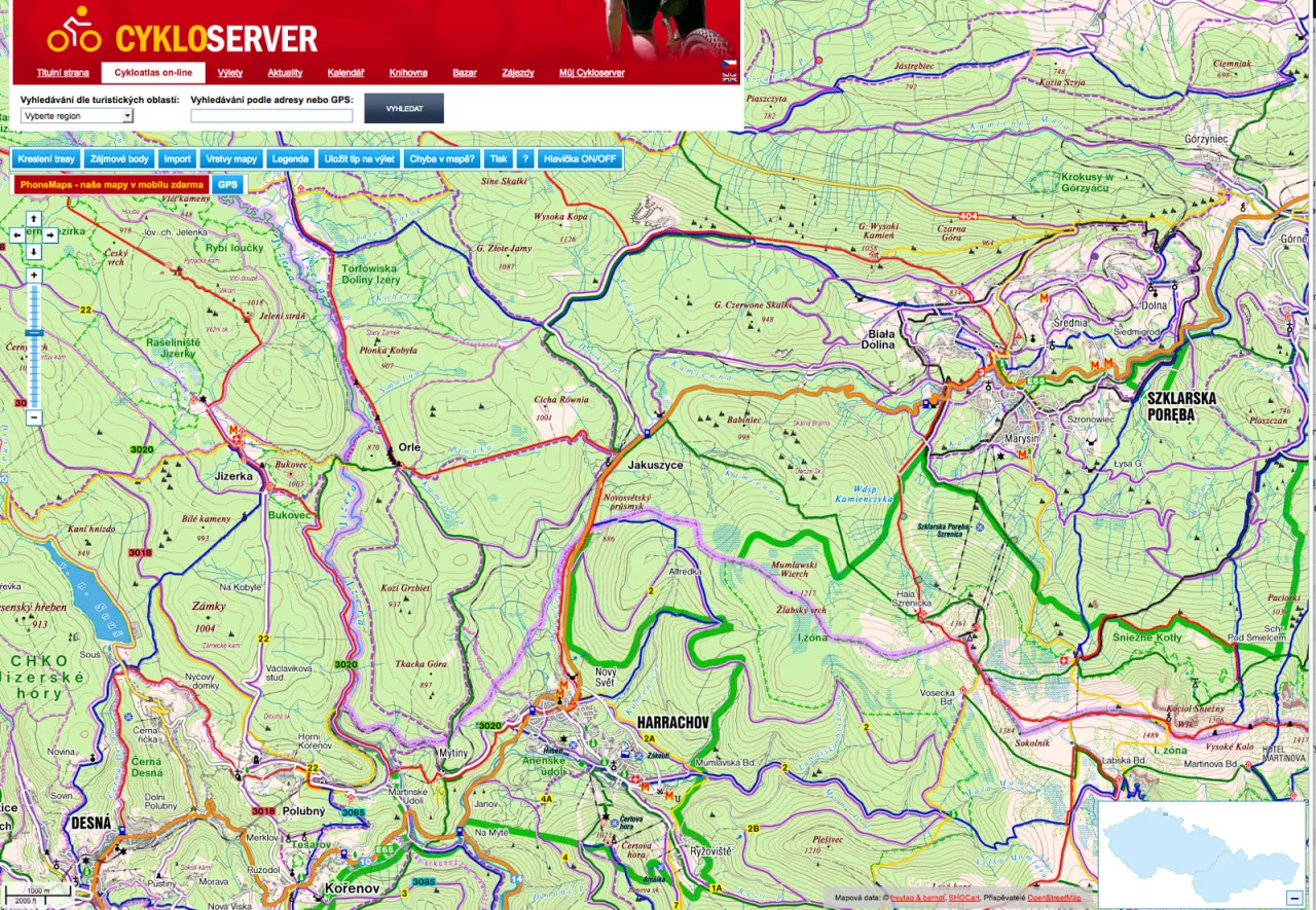 Mapa ośrodków narciarskich Karkonosze