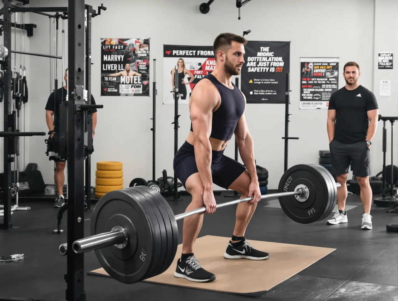 Mężczyzna wykonujący martwy ciąg z prawidłową postawą